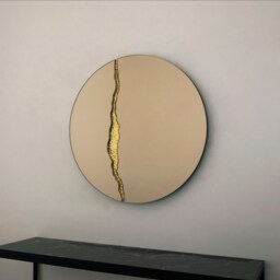 Fracture??? Handcrafted Round Bronze Mirror With Brass Detail - thumbnail 2