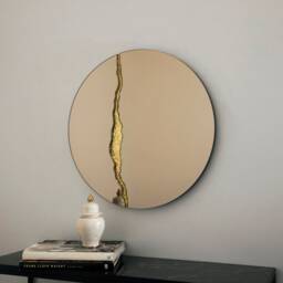 Fracture??? Handcrafted Round Bronze Mirror With Brass Detail - thumbnail 1