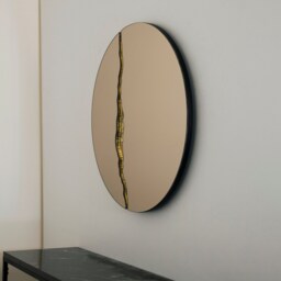 Fracture??? Handcrafted Round Bronze Mirror With Brass Detail - thumbnail 4