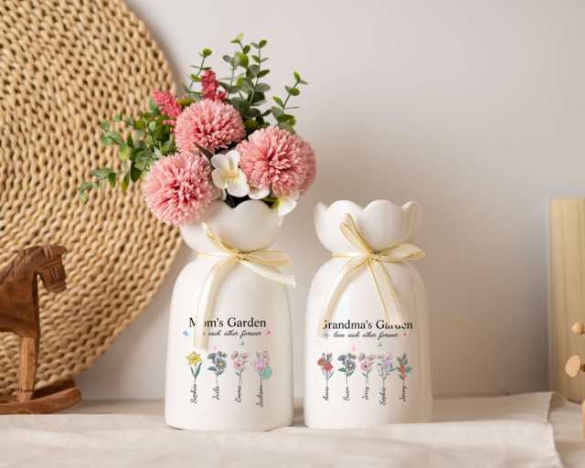 Personalized Grandma's Garden Flower Vase, Birth Vase With Kids Names, Mom Birthday Gifts, Ceramic Mothers Day Gift For Nana - image 1