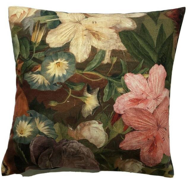 Floral Cotton Cushion Cover Golden Age Botanical Art Throw Pillow - image 1