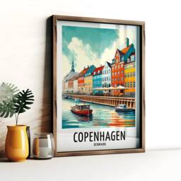 Copenhagen Travel Print - Denmark Watercolour Poster Design - Wall Artwork Holiday Gifts Home Decor Art Gift Painting Picture - thumbnail 3