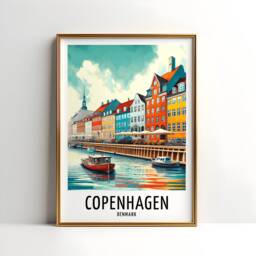Copenhagen Travel Print - Denmark Watercolour Poster Design - Wall Artwork Holiday Gifts Home Decor Art Gift Painting Picture - thumbnail 1