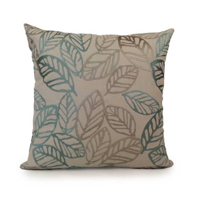 Turquoise Blue & Natural Pillow, Throw Pillow Cover, Decorative Cushion Accent Silk Embroidery, Cotton Blend - image 1