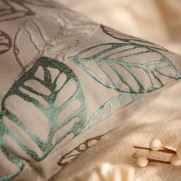 Turquoise Blue & Natural Pillow, Throw Pillow Cover, Decorative Cushion Accent Silk Embroidery, Cotton Blend - thumbnail 3