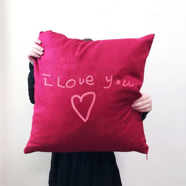 Valentines Day Cushion - Childs Own Handwriting Mummy Valentine Daddy Childrens Drawing Pillow Gift - image 1