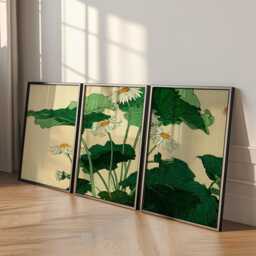 Daisy Leaf Posters Set Of 3 Japanese Woodblock Style Wall Art - thumbnail 1