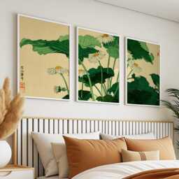 Daisy Leaf Posters Set Of 3 Japanese Woodblock Style Wall Art - thumbnail 2