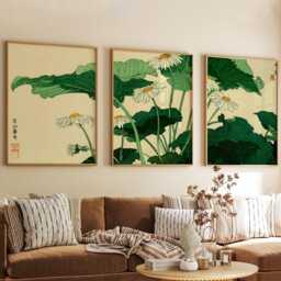 Daisy Leaf Posters Set Of 3 Japanese Woodblock Style Wall Art - thumbnail 3