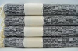 "Black Blanket, Long Blanket, Zigzag Blanket, Turkish Blanket, Herringbone Blanket, 79""x95" - thumbnail 1