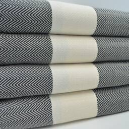 "Black Blanket, Long Blanket, Zigzag Blanket, Turkish Blanket, Herringbone Blanket, 79""x95" - thumbnail 2