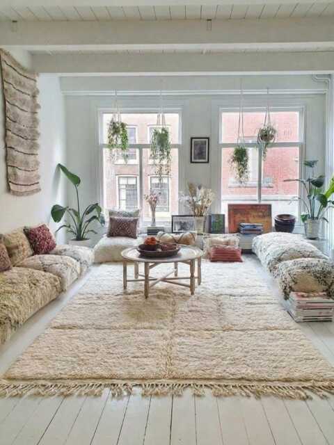 Ivory Solid Moroccan Rug, Hand Tufted Shag Carpet, Large Area Berber Wool Minimalist Living Room Decor - image 1