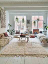 Ivory Solid Moroccan Rug, Hand Tufted Shag Carpet, Large Area Berber Wool Minimalist Living Room Decor