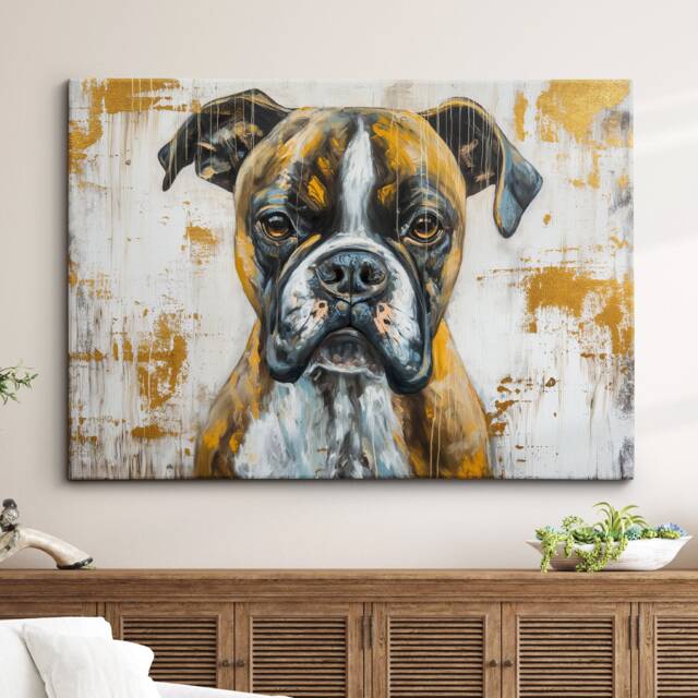 Boxer Gold Style Abstract Dog Oil Painting Framed Poster Print Or Canvas Wall Decor Art Bedroom Home Interior Gift For Pet Lover - image 1