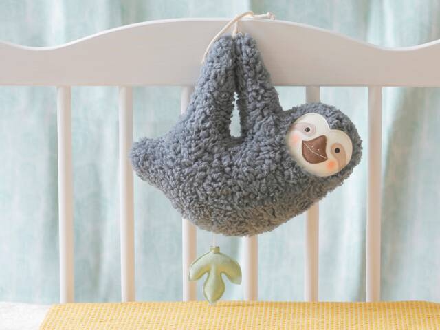 Sloth Musical Toy With Your Choice Of Melody, Handmade Baby Gift, Birth Baptism Cotton Plush Stuffed Toy, Personalized - image 1
