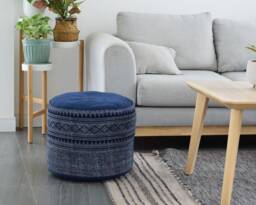 Hmong Indigo Batik Ottoman Pouf Handspun Ethnic Pillow, 18x14 - thumbnail 1