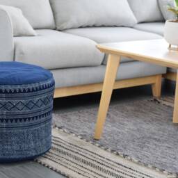 Hmong Indigo Batik Ottoman Pouf Handspun Ethnic Pillow, 18x14 - thumbnail 3
