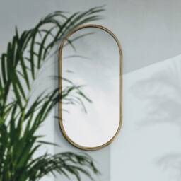 Handmade Bamboo Oval Wall Mirror Boho Minimalist Decor - thumbnail 2