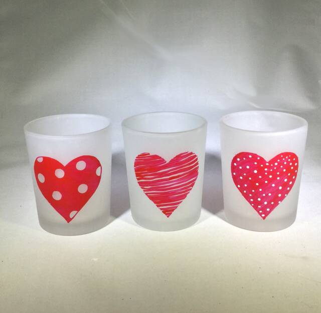 Hand Painted Hearts Glass Votive Candle Holders - Valentine's Day Decor - Set Of 3 - image 1