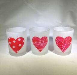 Hand Painted Hearts Glass Votive Candle Holders - Valentine's Day Decor - Set Of 3