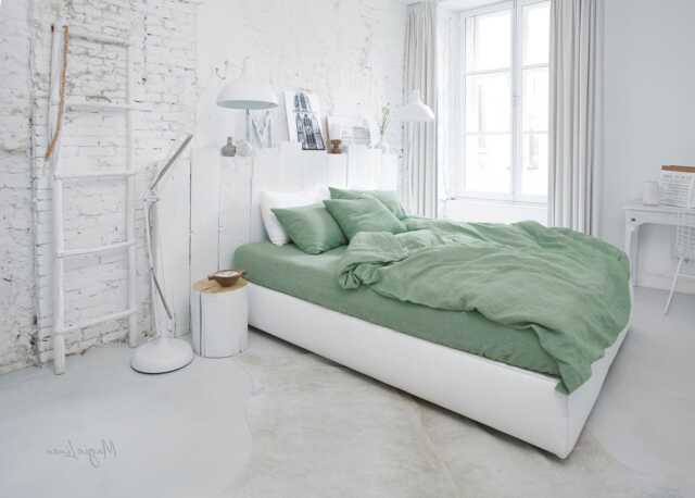 Matcha Green Linen Duvet Cover Set - 3 Piece Queen King Bedding Natural Midweight Bed Breathable With Pillowcases - image 1