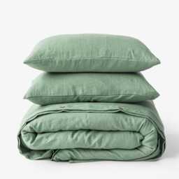 Matcha Green Linen Duvet Cover Set - 3 Piece Queen King Bedding Natural Midweight Bed Breathable With Pillowcases - thumbnail 2