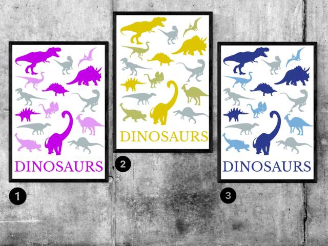 Dinosaur Prints Boy Girl Child Kids Bedroom Toy Games Room Birthday Christmas Gift Present T-Rex Triceratops Pterodactyl Velociraptor - image 1
