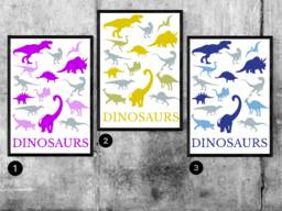 Dinosaur Prints Boy Girl Child Kids Bedroom Toy Games Room Birthday Christmas Gift Present T-Rex Triceratops Pterodactyl Velociraptor - thumbnail 1