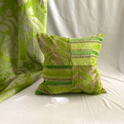 "Lime Green Velvet Pillow Cover Designers Guild ""Foglia"" ""Savoie"" Quilted Cushion - 22""x22" - thumbnail 2