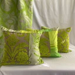 "Lime Green Velvet Pillow Cover Designers Guild ""Foglia"" ""Savoie"" Quilted Cushion - 22""x22" - thumbnail 3