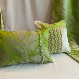 "Lime Green Velvet Pillow Cover Designers Guild ""Foglia"" ""Savoie"" Quilted Cushion - 22""x22" - thumbnail 4