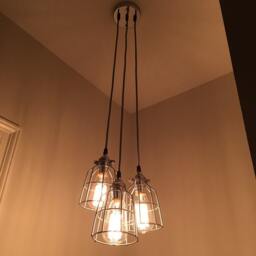 Custom 3 Cage Pendant Light Fixture - 4 Choices Black Antique Brass Steel Any Colored Cords- Industrial Lighting