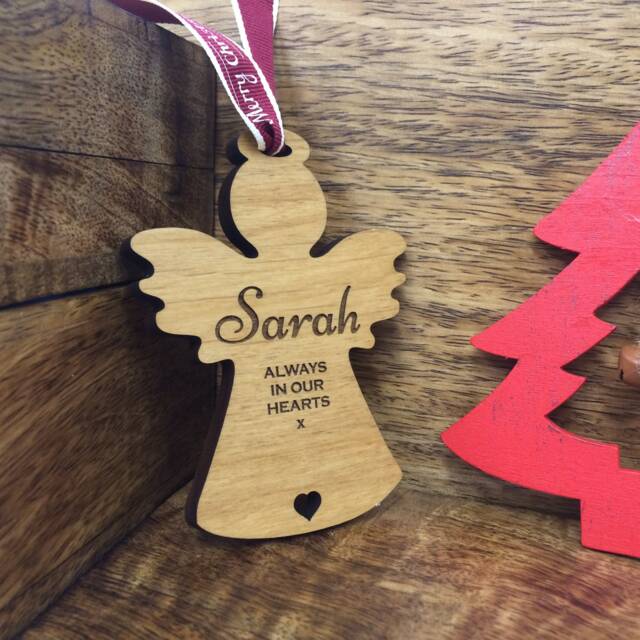Personalised Memorial Wooden Angel Christmas Tree Decoration - Perfect Way To Remember A Loved One This Any Name Engraved - image 1