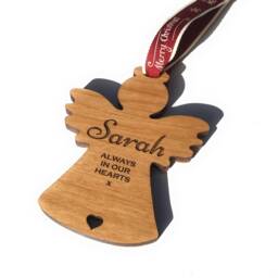 Personalised Memorial Wooden Angel Christmas Tree Decoration - Perfect Way To Remember A Loved One This Any Name Engraved - thumbnail 3