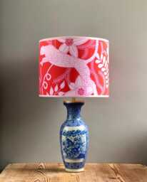 Table Lamp Made From A Chinese Porcelain Vase With Blue Decoration. Lampshade Decorated Panthers