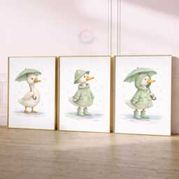 Duck Nursery Prints - Set Of 3 Sage Green Duckling Wall Art, Girl Animal Decor - thumbnail 2