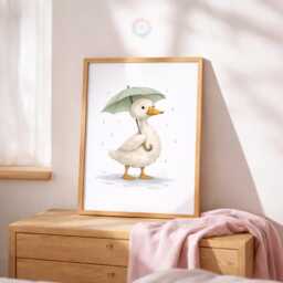 Duck Nursery Prints - Set Of 3 Sage Green Duckling Wall Art, Girl Animal Decor - thumbnail 3