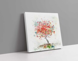 Watercolour Painting Of Autumn Tree. Colour Splash Leaves in Autumnal Shades. Canvas Picture Print - thumbnail 1