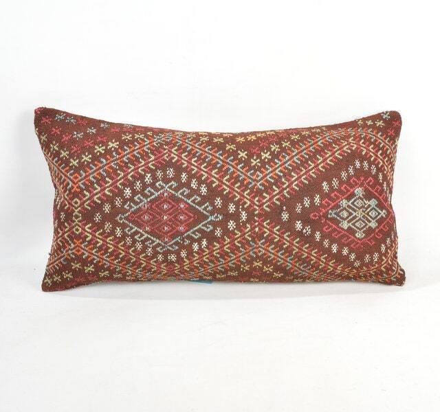 "Kilim Pillow, Wool Kilim Cousin From Anatolia , 12""x24" - image 1