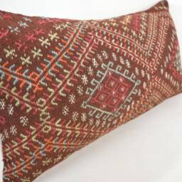 "Kilim Pillow, Wool Kilim Cousin From Anatolia , 12""x24" - thumbnail 2
