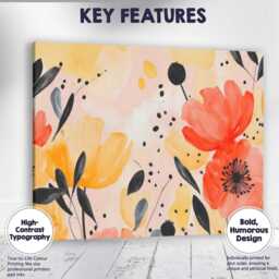 Modern Watercolour Coral Yellow Wildflower Botanical Pattern Canvas Wall Art Print Decor Picture Ready To Hang - thumbnail 4