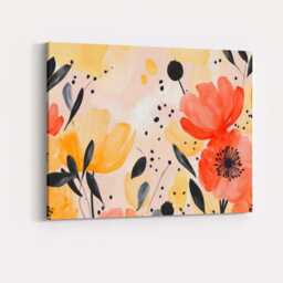 Modern Watercolour Coral Yellow Wildflower Botanical Pattern Canvas Wall Art Print Decor Picture Ready To Hang - thumbnail 1