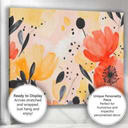 Modern Watercolour Coral Yellow Wildflower Botanical Pattern Canvas Wall Art Print Decor Picture Ready To Hang - thumbnail 3