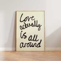 Mid Century Print Wall Art, Love Actually Is All Around Print, Vintage Style Handwriting Retro Neutral Typography Poster - thumbnail 1