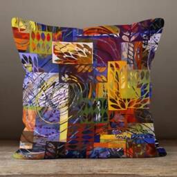 Abstract Art Cushion Cover/Sofa Yellow Blue Red Color Pillow Cover/Housewarming Gift Cushions/Bedroom Home Decoration - thumbnail 3