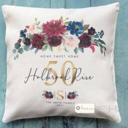 Personalised Home Sweet Address New Housewarming Burgundy Navy Design Quote Linen Style Cushion Cover