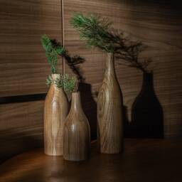 Handmade Wooden Vase Set Carved Wood Home Decor, Set Of 3 - thumbnail 2