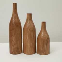 Handmade Wooden Vase Set Carved Wood Home Decor, Set Of 3 - thumbnail 3
