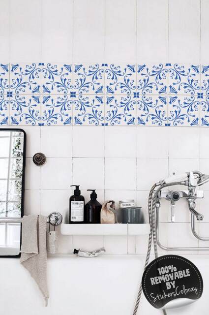 Turkish Ornamental Tile Stickers, Portuguese, Pack Of 24, Azulejos, Lisbon Decals, Removable, Oriental, Decals, Wall Decal, Decor #47T - image 1