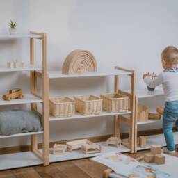 White Montessori Maxi Toy Shelf Birch Plywood Nursery Bookshelf - thumbnail 3